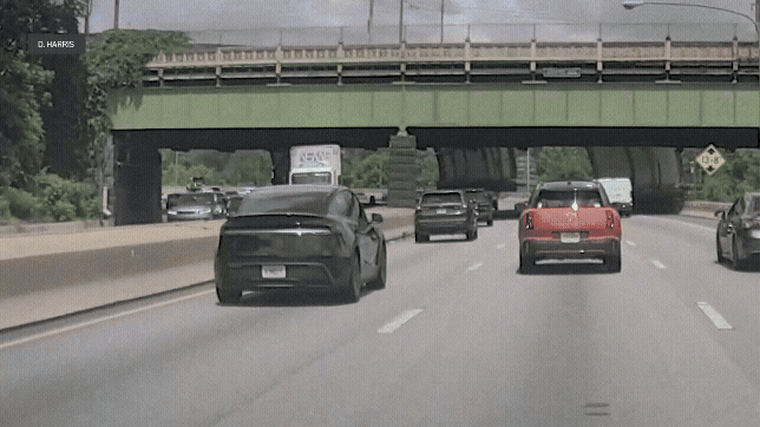 Dramatic video shows a loose tire flying across interstate 76 before slamming into an SUV on the westbound Schuylkill expressway near the Girard avenue exit in Philadelphia.