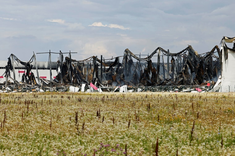 Wildberries warehouse that burned down after a recent Ukrainian drone attack in Elektrostal
