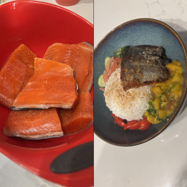 Butcherbox's sockeye salmon was firm, juicy and maintained its bright pink coloring throughout the cooking process.