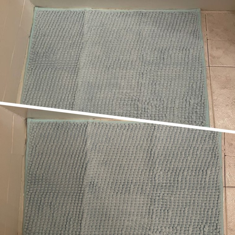 The Eanpet bath mat absorbs water so quickly, it nearly looks the same before (above) and after (below) 20 minutes of drying time.