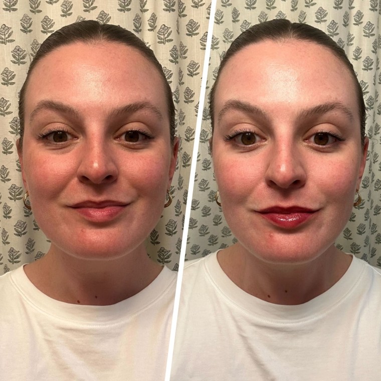 Kara Quill shows a before and after of the Lanolips Ceramide Milkshake Balm.