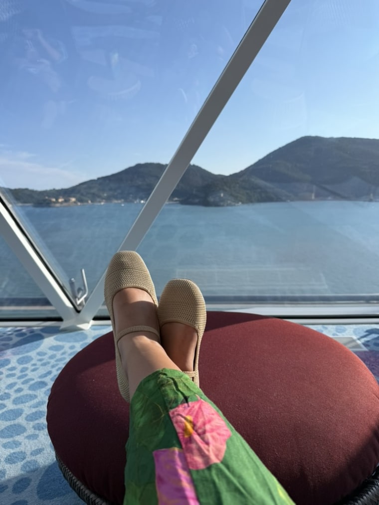 Editor wearing Rothy’s Mary Jane shoes.