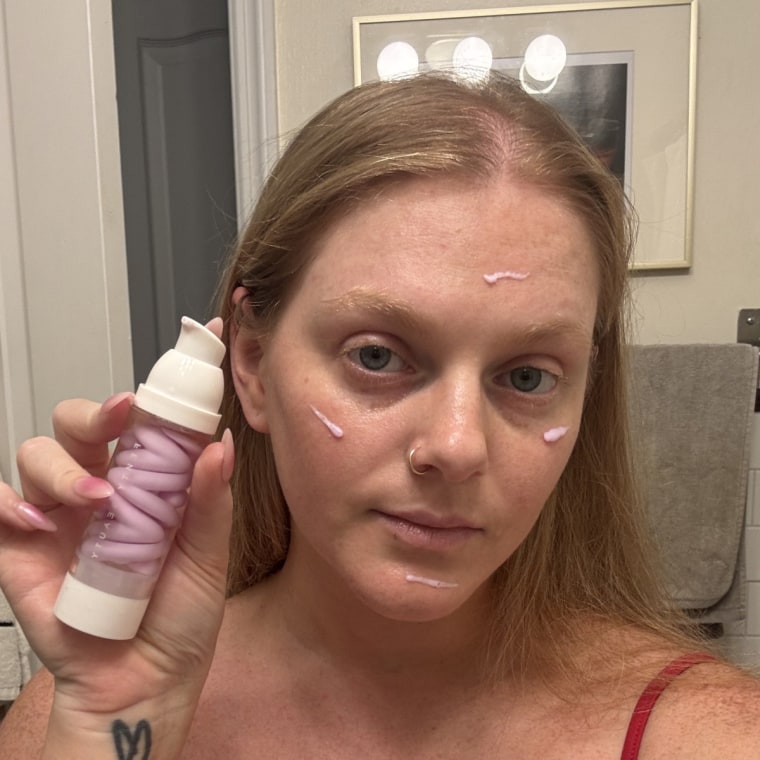 Kara Birnbaum shows a closer look of the texture of the Fenty Beauty by Rihanna Grip Trip Hydrating Primer.