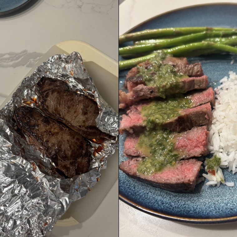 After resting the steak, it was juicy, tender and went perfectly with some homemade chimichurri.