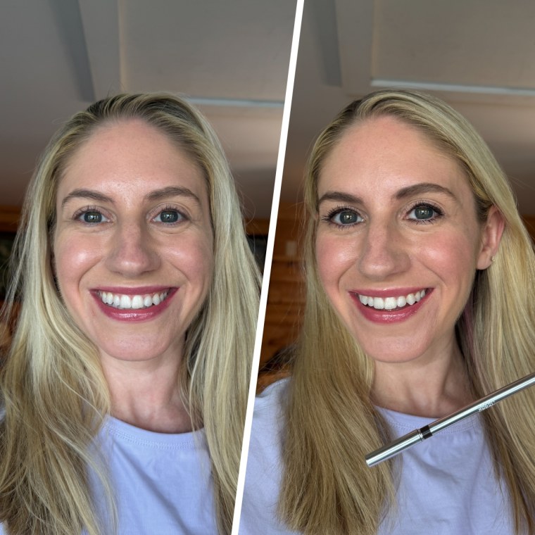 Tester Dory Zayas before and after using the Sarah Creal Beauty Eyes Up Creamy Kajal Longwear Liner.