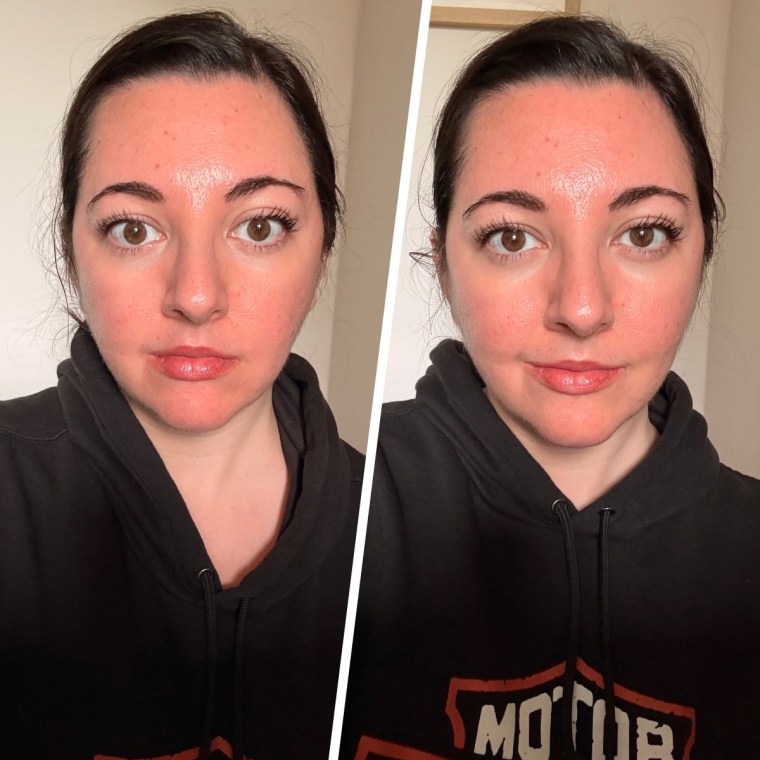 Jess Bender trying the Dermaflash Cool Sonic Depuffing Tool before going to work.