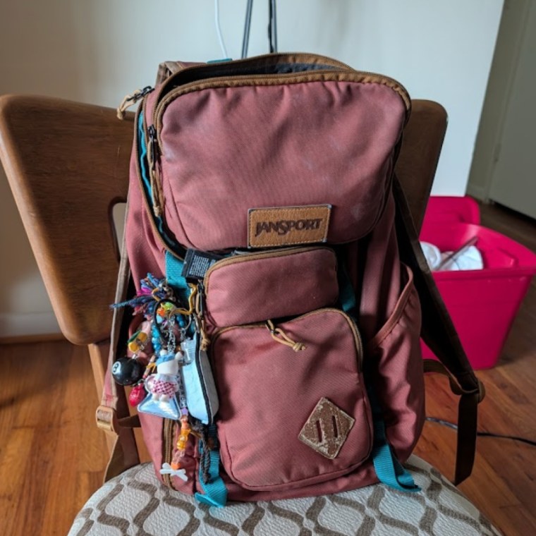 Grosvenor carries all her essential in this JanSport backpack.