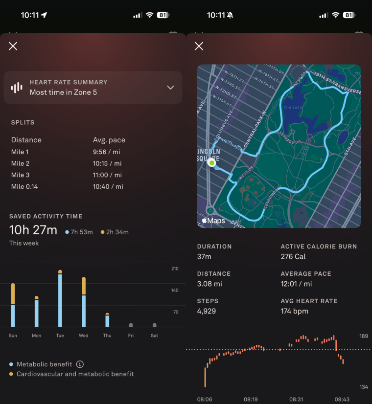 A look at what data you can access for a run with the Oura Ring.