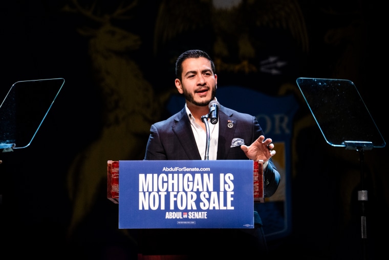 Abdul El-Sayed, U.S. Democratic Senate candidate from Michigan, speaks during a primary election night watch party at The Majestic Theatre in Detroit, MI on August 5, 2026. 