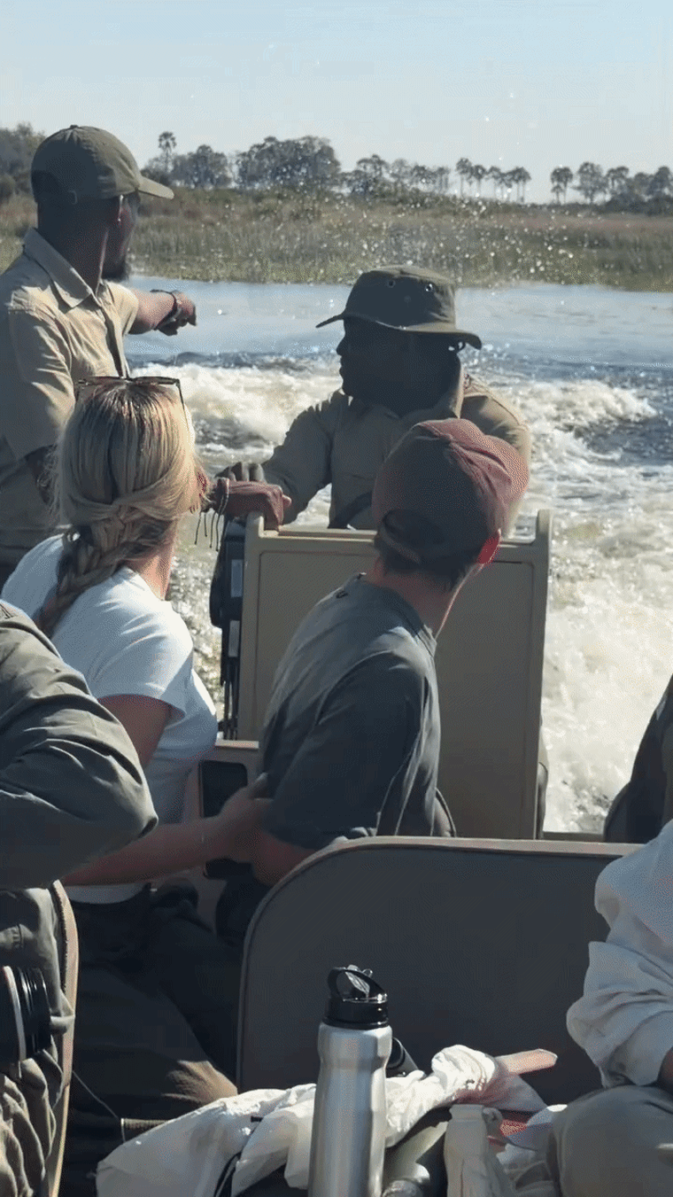 A video shows a hippopotamus jumping in the water while chasing a boat.