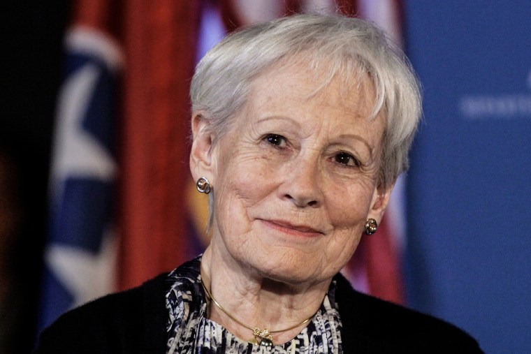 Nancy Kassebaum Baker looks off-camera with a slight smile.