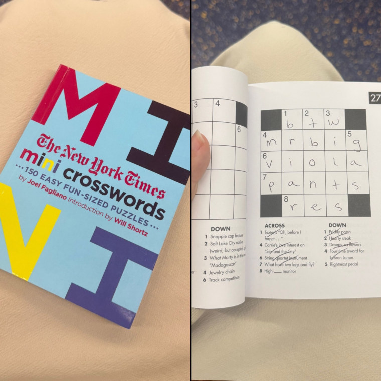 Side-by-side of completed crossword puzzle.