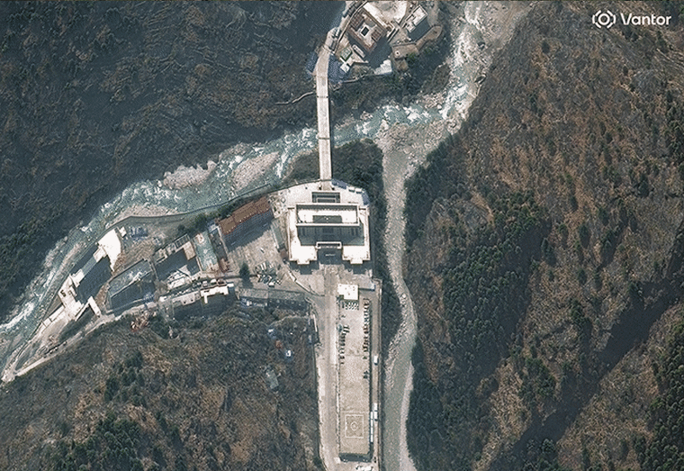 Before and after views of Rasuwagadhi border post on the China-Nepal border. 