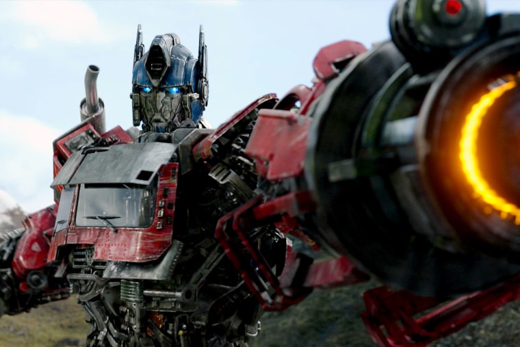 Photo of the robot Optimus Prime in "Transformers: Rise of the Beasts."