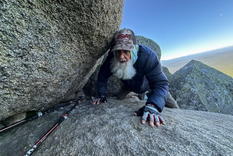 Dale Sanders climbing a section of Mt. Katahdin.