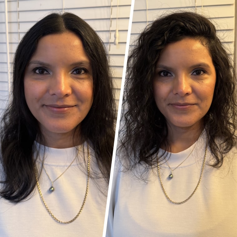 Tester Vanessa Gavidia gets a ton of volume when she uses the Redken Root Lifter Volumizing Spray Foam (right) compared to her usual styling (left).