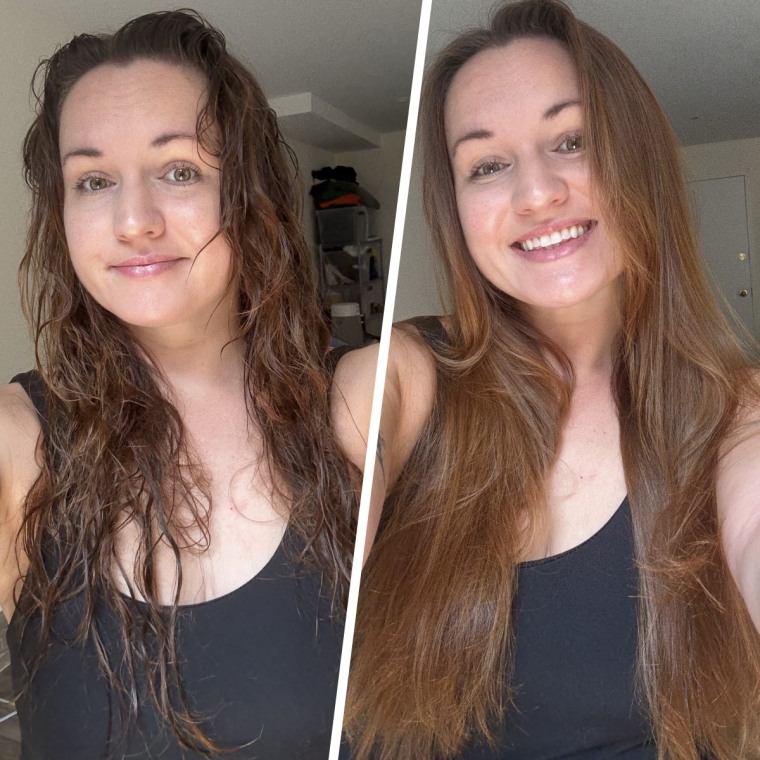 Tester Emily Alek before (left) and after (right) using the Revlon VersaStyler.