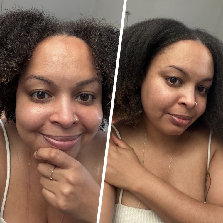 Before and after Bianca Clendenin testing the Cécred Thermal Shield Mist.
