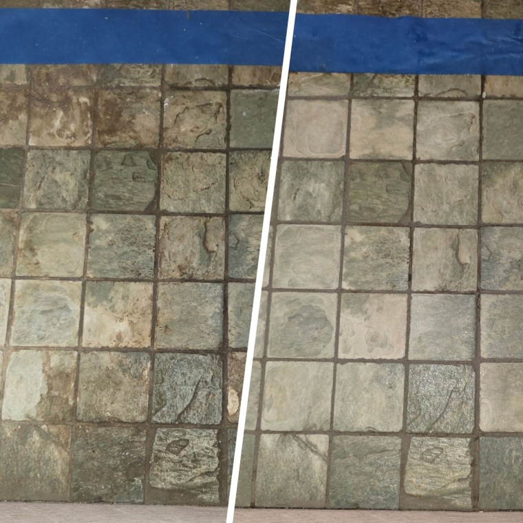 The Goo Gone grout cleaner faced up against some really caked-on grout and tile stains.