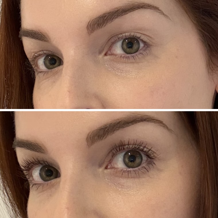 Editor Shannon Garlin before (top) and after (bottom) wearing the Nars Notorious Mascara.