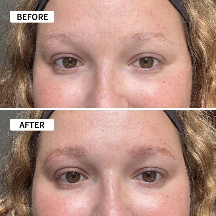 Before and after using the NYX Professional Makeup Eyebrow Pencil.