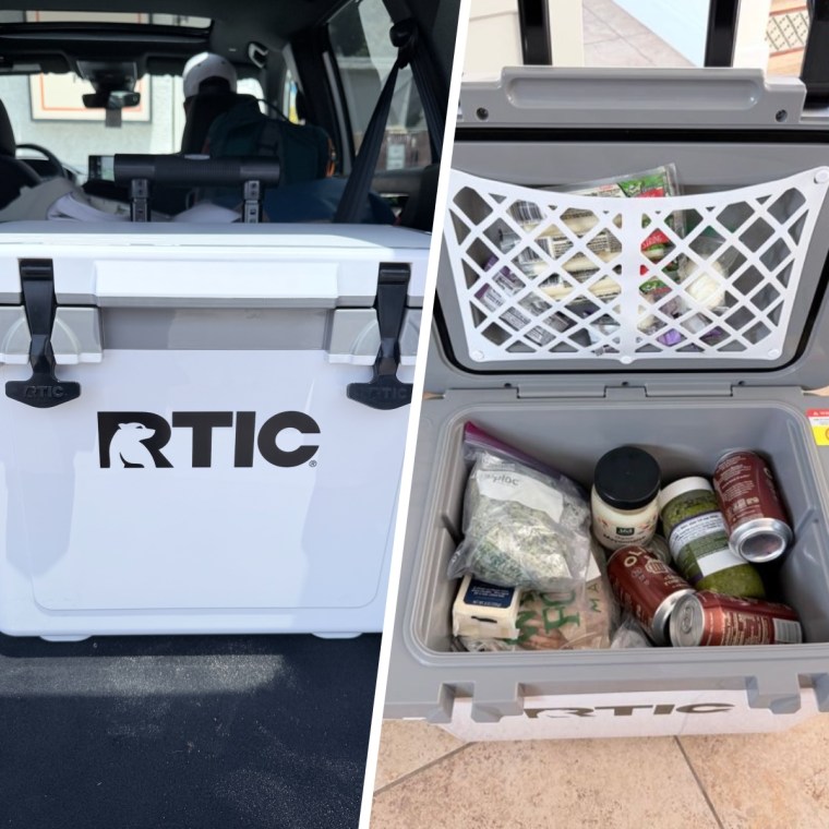The RTIC cooler easily fit in our trunk (left) and kept our groceries cool for hours on end (right).