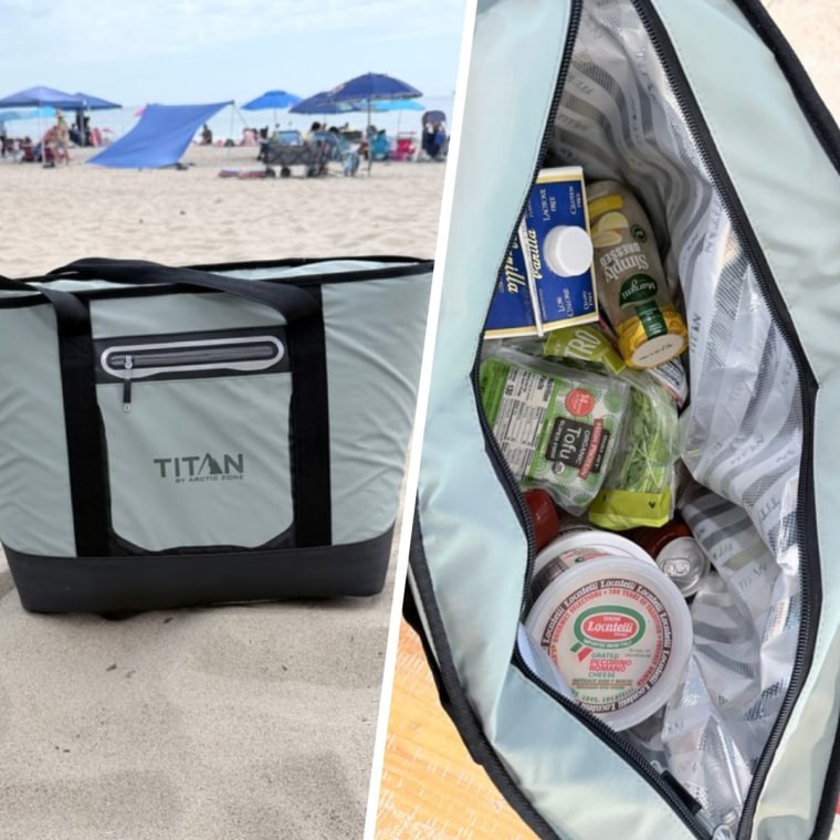 The Titan cooler tote is perfect for beach days (left) and grocery runs (right).