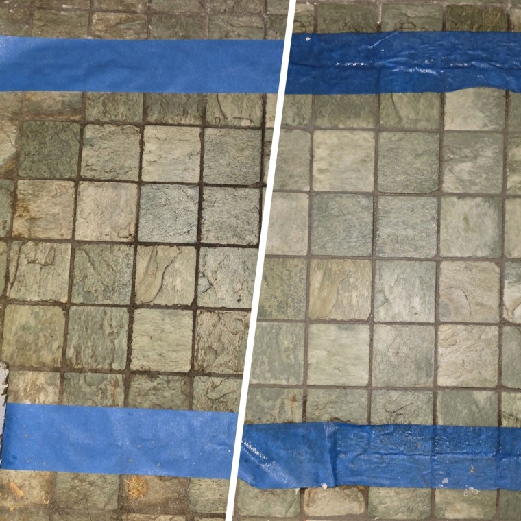 Before (left) and after (right) The Rock Doctor grout cleaner left the floors looking like new.