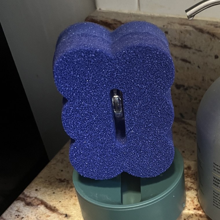 This sponge from Scotch-Brite comes with a stand that facilitates drying time for the sponge.