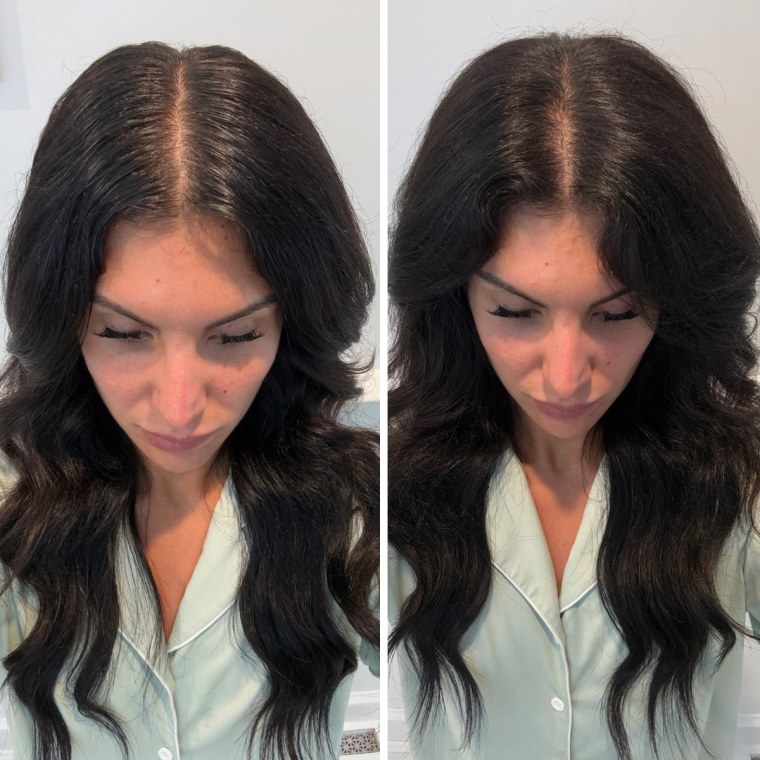 Living Proof Sheer Clean Non-Aerosol Dry Shampoo Mist before (left) and after (right).