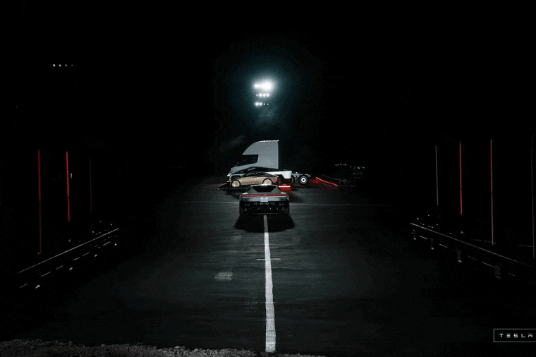Tesla Roadster jumps cars during a demonstration