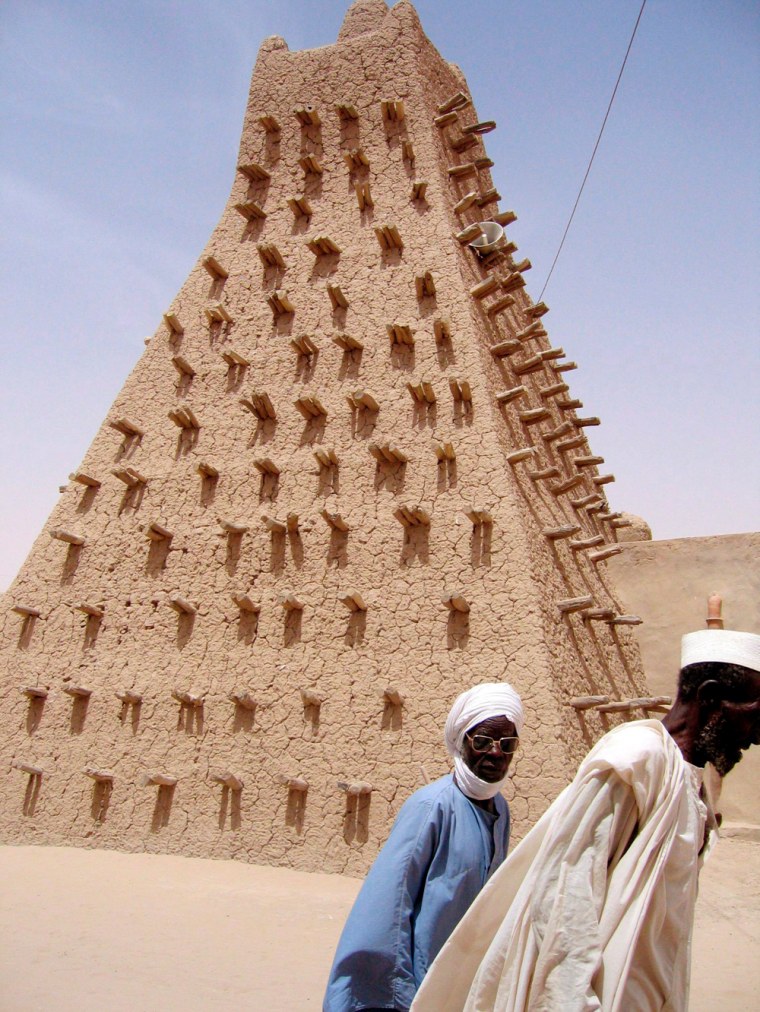 A file picture shows the minaret of a clay-mosque in Timbuktu, Mali.