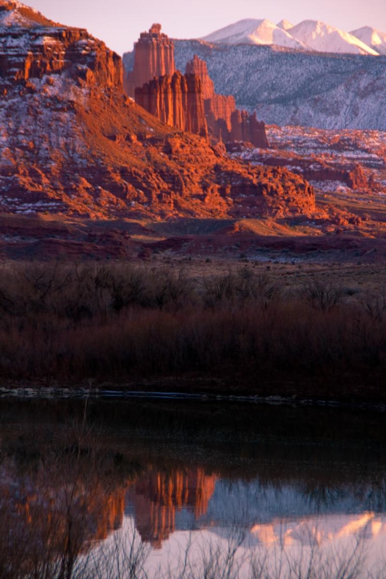 Fisher Towers in Utah on a beautiful winter evening.