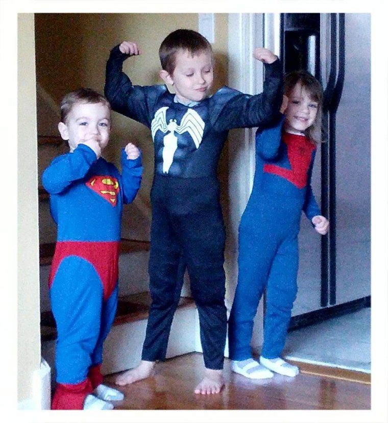RJ, Ella and Owen show their super hero sibling pride.