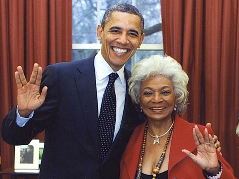 President Obama and Nichelle Nichols shared this moment in the Oval Office in February.