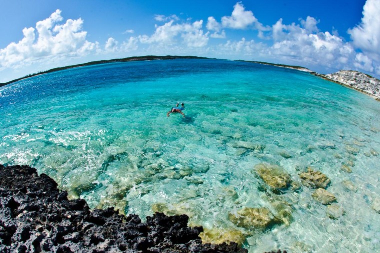 Snorkeling off the Exuma Islands in the Bahamas.