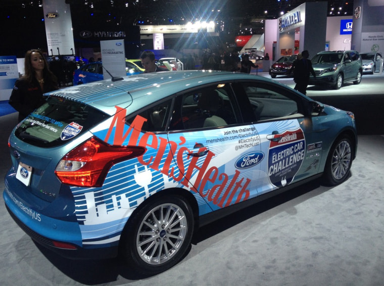 This Ford Focus Electric is traveling from New York City to the Santa Monica Pier in California in the Electric Car Challenge, organized by Men's Health magazine.