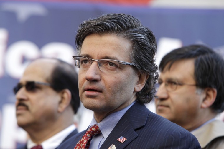 Zuhdi Jasser takes part a news conference in front of police headquarters in New York, on March 5. Jasser was there with dozens of activists to demonstrate support for the NYPD and its surveillance of Muslim groups across the Northeast.