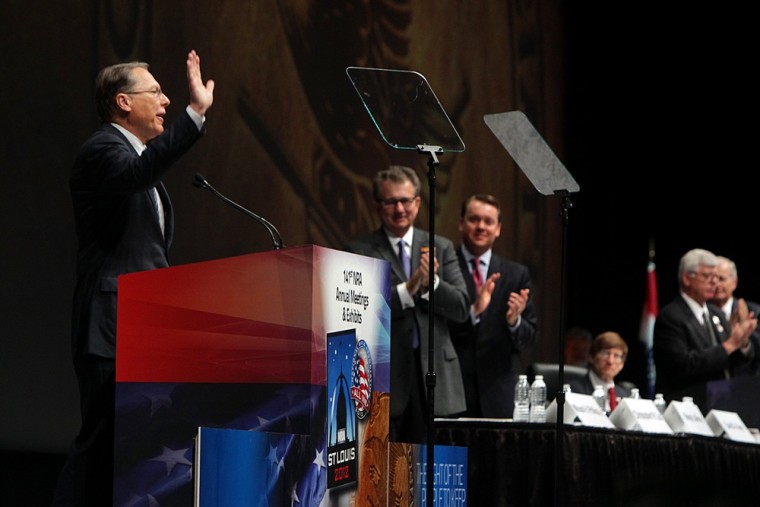 Top NRA executive Wayne LaPierre Jr. speaks at the gun-rights organization's annual meeting in St. Louis on Saturday.