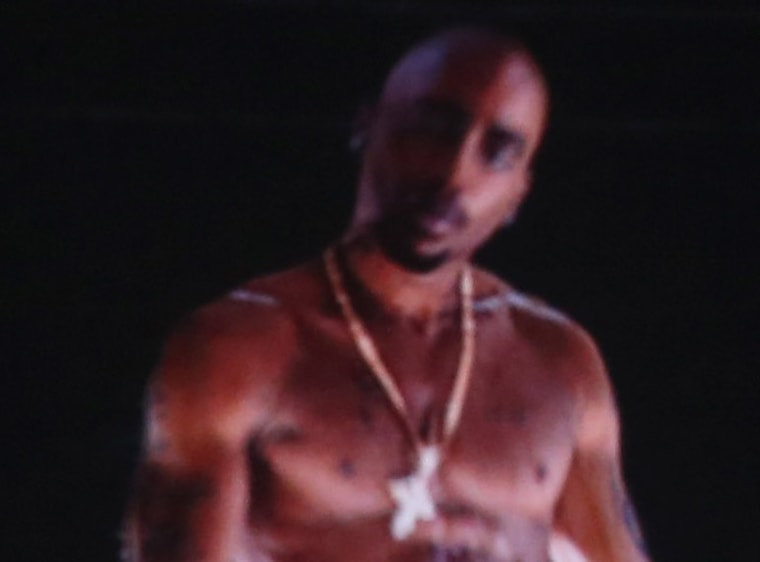 A hologram of deceased rapper Tupac Shakur performs onstage during day 3 of the 2012 Coachella on April 15 in Indio, Calif.