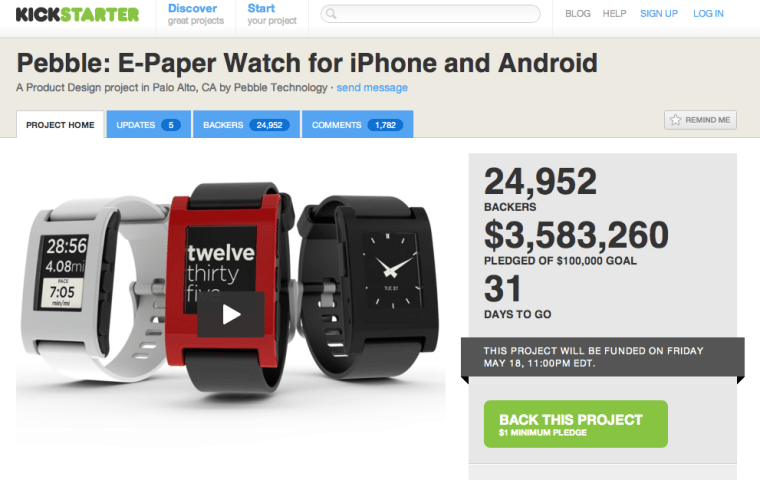 Pebble smartwatch project raises over 3.5 million shatters