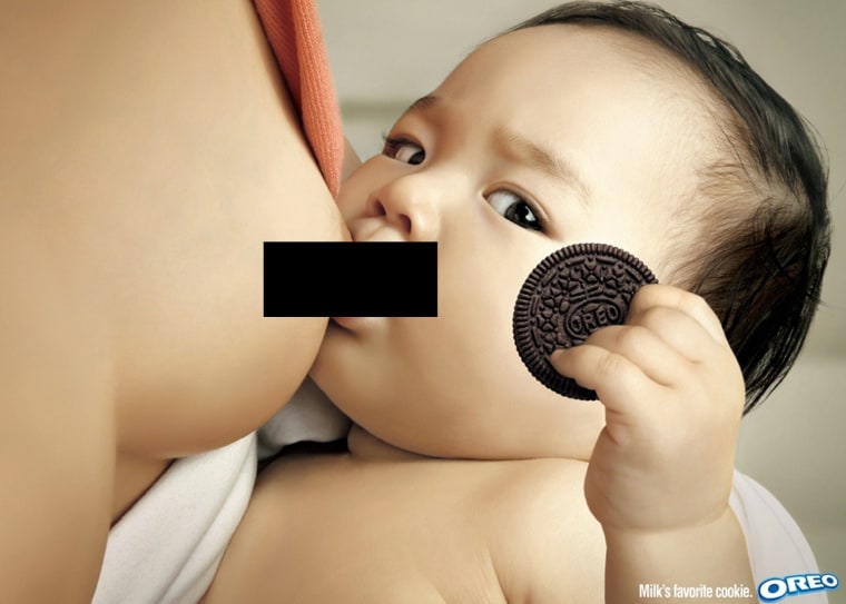An Oreo advertisement from South Korea, altered for content by TODAY.com.