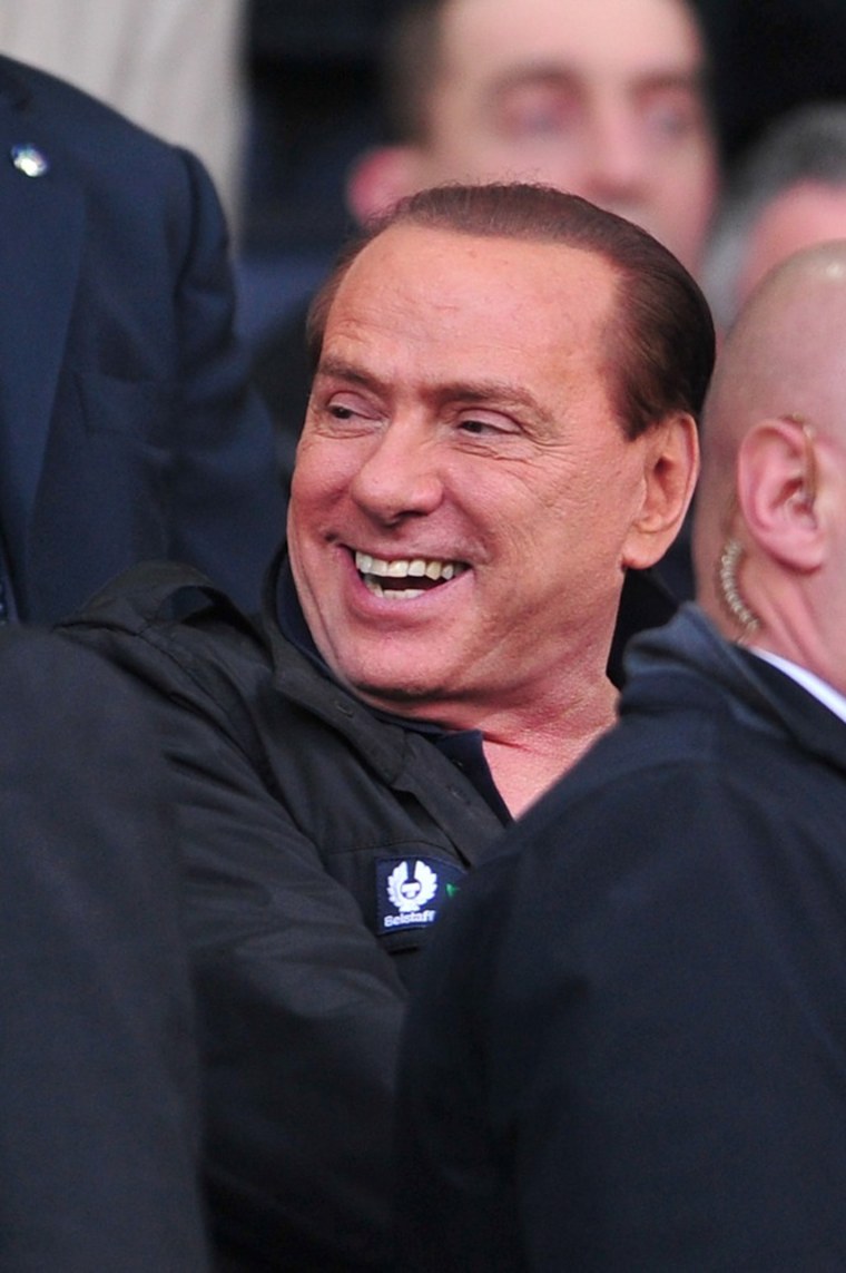 Former Italian Prime Minister Silvio Berlusconi at a recent soccer match between Parma and AC Milan at Ennio Tardini Stadium in Parma on March 17, 2012.