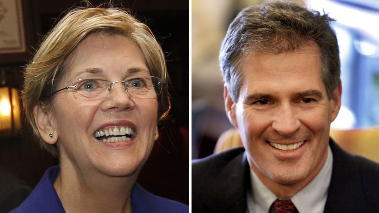 Democratic Senate hopeful Elizabeth Warren (l.) and Republican U.S. Sen. Scott Brown (r.)