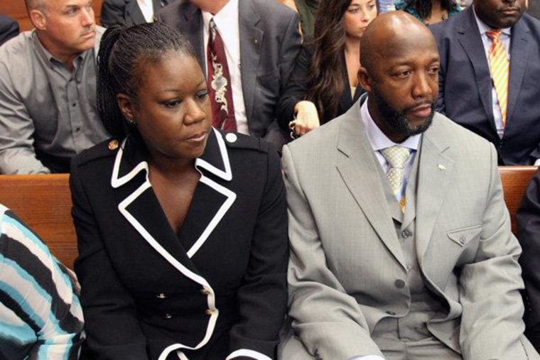 The parents of Trayvon Martin, Sybrina Fulton, and Tracy Martin, in the courtroom during a bond hearing for George Zimmerman in Sanford, Florida on Friday.