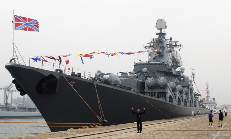 Russian missile cruiser Varyag is shown in this 2009 photo docked at Qingdao port, China's Shandong Province.