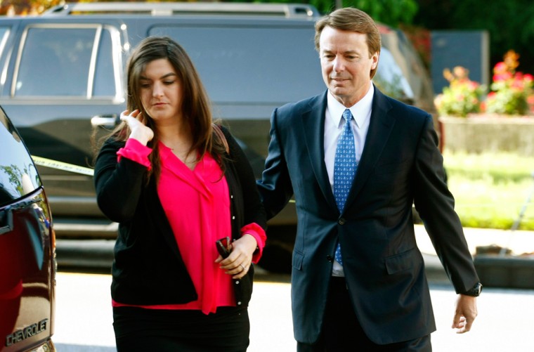 John Edwards arrives with daughter Cate Edwards at the federal courthouse in Greensboro, N.C., on Monday morning.