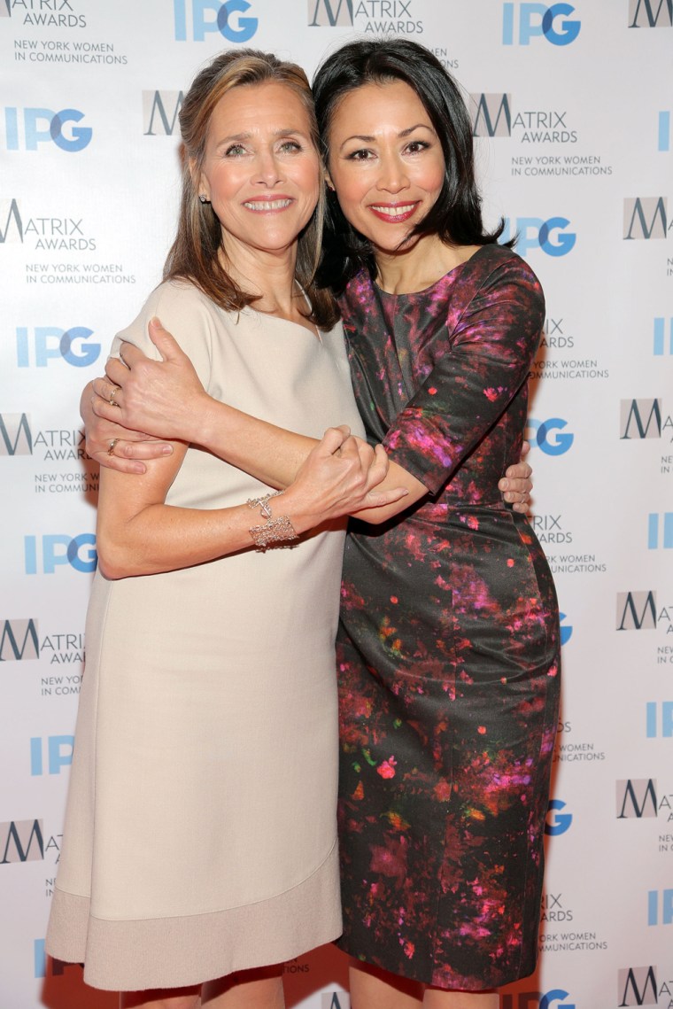 Ann Curry and Meredith Vieira attend the 2012 Matrix Awards Luncheon at Waldorf Astoria Hotel on April 23, 2012 in New York City.