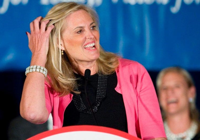 Ann Romney, wife of Republican presidential candidate, former Massachusetts Gov. Mitt Romney, speaks at the Connecuticut GOP Prescott Bush Awards dinner in Stamford, Conn., on the eve of Connecticut's primary Monday, April 23, 2012. Ann Romney told the packed crowd she believes her husband Mitt Romney has the right message to win the Democratic leaning state.