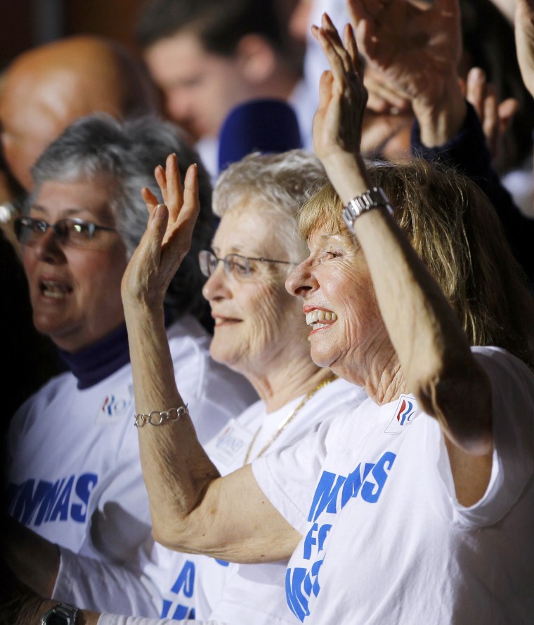 Supporters cheer as they wait for a speech by Mitt Romney in Manchester, N.H. on April 24, 2012.